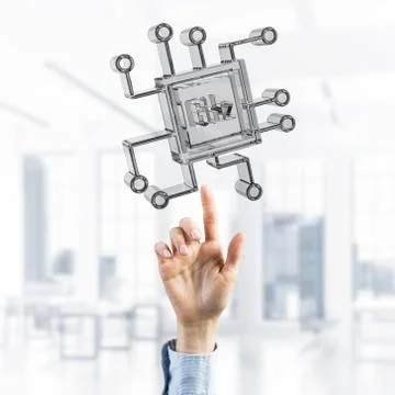 Computing and innovation concept with chip icon. Mixed media 스톡 사진