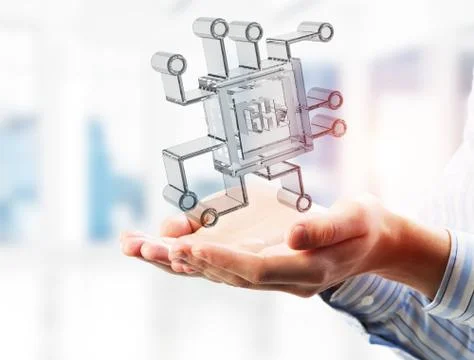 Computing and innovation concept with chip icon. Mixed media 스톡 사진