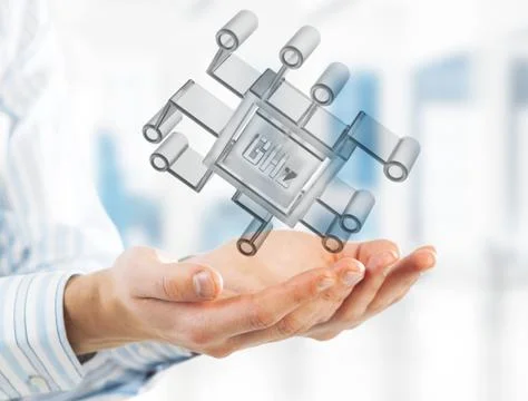 Computing and innovation concept with chip icon. Mixed media 스톡 사진