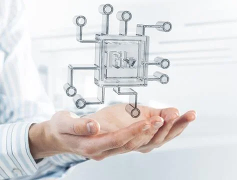 Computing and innovation concept with chip icon. Mixed media Foto stock