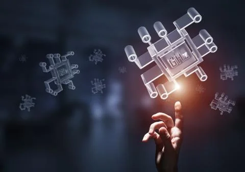 Computing and innovation concept with chip icon. Mixed media 스톡 사진