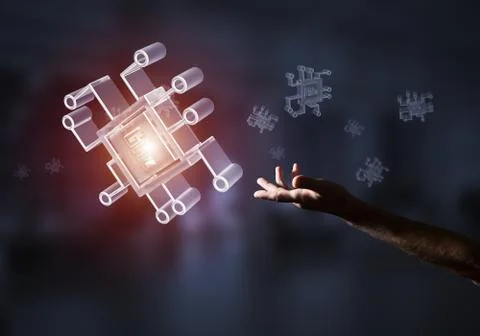 Computing and innovation concept with chip icon. Mixed media 写真素材