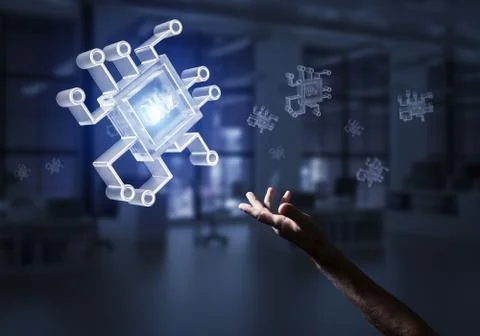 Computing and innovation concept with chip icon. Mixed media Stock-Fotos