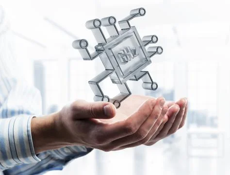 Computing and innovation concept with chip icon. Mixed media Stock-Fotos