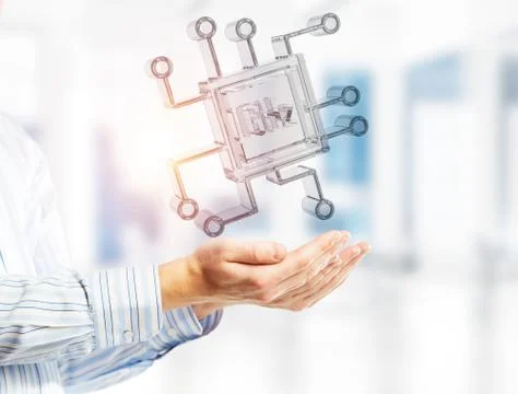 Computing and innovation concept with chip icon. Mixed media 写真素材