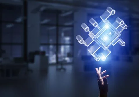 Computing and innovation concept with chip icon. Mixed media 스톡 사진