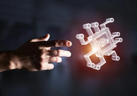 Computing and innovation concept with chip icon. Mixed media 스톡 사진