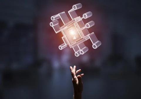 Computing and innovation concept with chip icon. Mixed media 写真素材