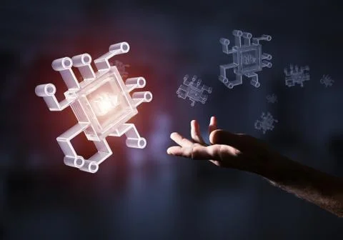 Computing and innovation concept with chip icon. Mixed media 스톡 사진