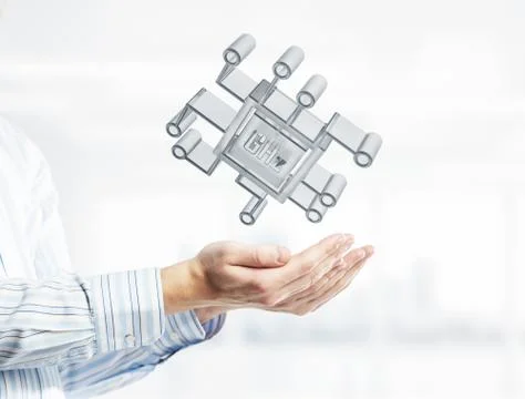 Computing and innovation concept with chip icon. Mixed media 스톡 사진