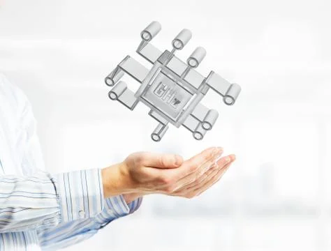 Computing and innovation concept with chip icon. Mixed media Stock Photos