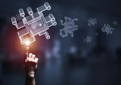 Computing and innovation concept with chip icon. Mixed media 写真素材