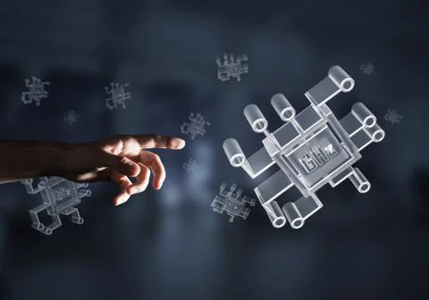 Computing and innovation concept with chip icon. Mixed media 스톡 사진