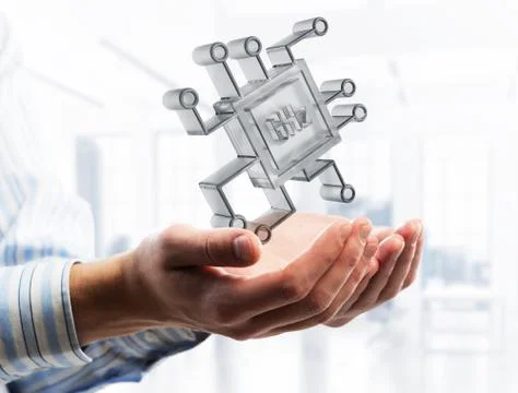 Computing and innovation concept with chip icon. Mixed media 스톡 사진