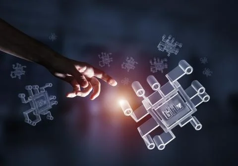 Computing and innovation concept with chip icon. Mixed media Foto stock