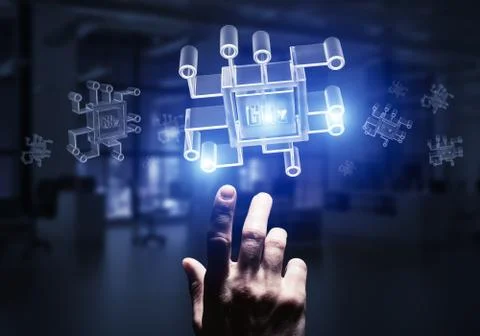 Computing and innovation concept with chip icon. Mixed media 写真素材