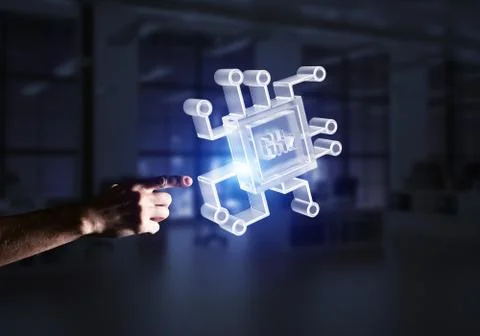 Computing and innovation concept with chip icon. Mixed media Stock-Fotos