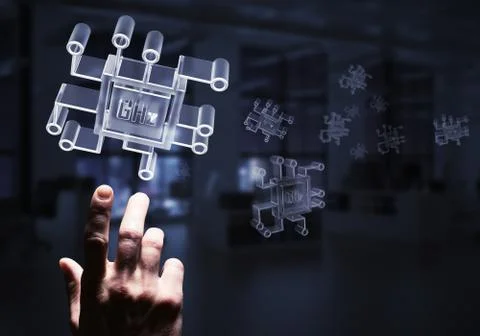 Computing and innovation concept with chip icon. Mixed media Stock Photos