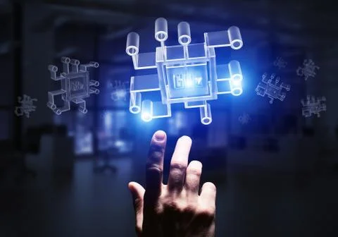 Computing and innovation concept with chip icon. Mixed media 스톡 사진