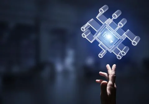 Computing and innovation concept with chip icon. Mixed media Stock Photos