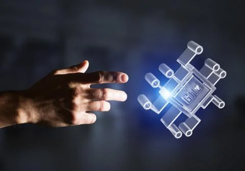 Computing and innovation concept with chip icon. Mixed media Stock Photos