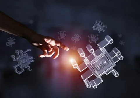 Computing and innovation concept with chip icon. Mixed media 스톡 사진