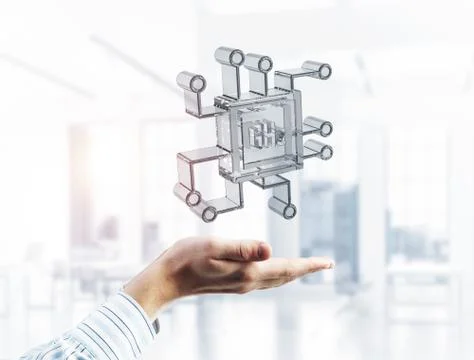 Computing and innovation concept with chip icon. Mixed media Stock-Fotos