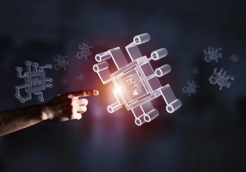 Computing and innovation concept with chip icon. Mixed media 库存照片