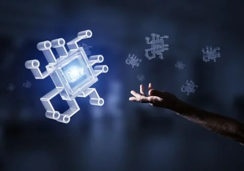 Computing and innovation concept with chip icon. Mixed media 스톡 사진