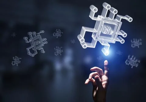 Computing and innovation concept with chip icon. Mixed media Stock-Fotos