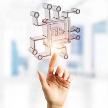 Computing and innovation concept with chip icon. Mixed media 스톡 사진