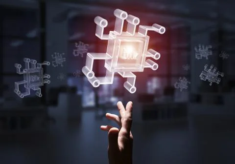 Computing and innovation concept with chip icon. Mixed media 写真素材