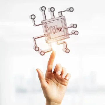 Computing and innovation concept with chip icon. Mixed media Stock Photos