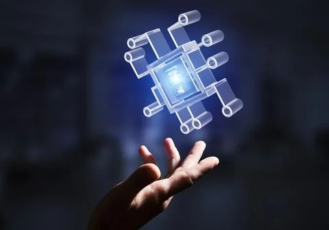 Computing and innovation concept with chip icon. Mixed media 스톡 사진