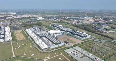 Computing center, data center, IT infrastructure, Odense, Denmark, aerial video. Stock Footage 308899940