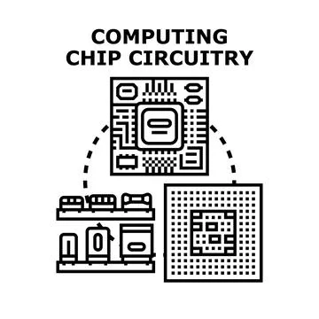 Computing chip circuitry developing electronic technology illustration Ilustración de archivo