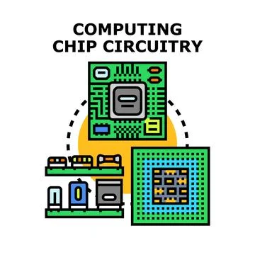 Computing chip circuitry developing electronic technology illustration Ilustración de archivo