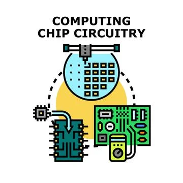Computing chip circuitry development and manufacturing process 库存插图