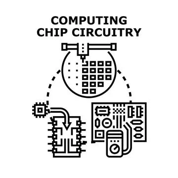 Computing chip circuitry development and manufacturing process Stock Illustration