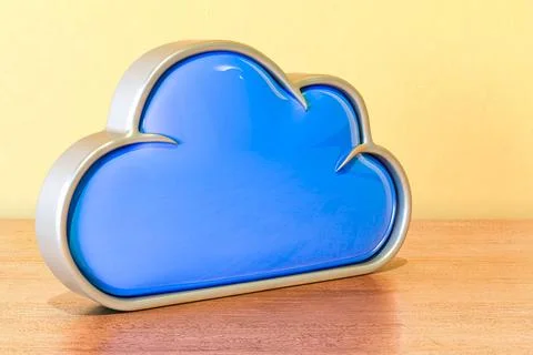 Computing Cloud auf dem Holztisch. 3D-Rendering Computing Cloud on the woo... Stock Photos