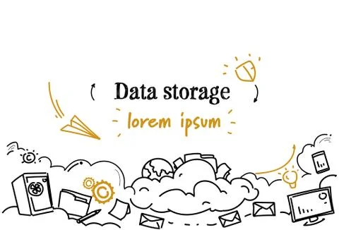 Computing cloud business data storage concept sketch doodle horizontal copy Ilustración de archivo