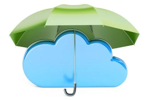 Computing Cloud covered by umbrella. Security and protection concept, 3D re.. Stock Illustration