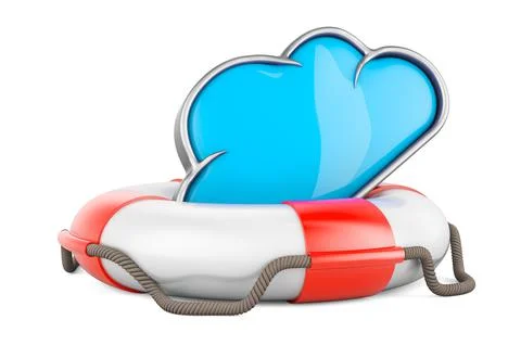 Computing cloud with lifebelt, 3D rendering 스톡 일러스트