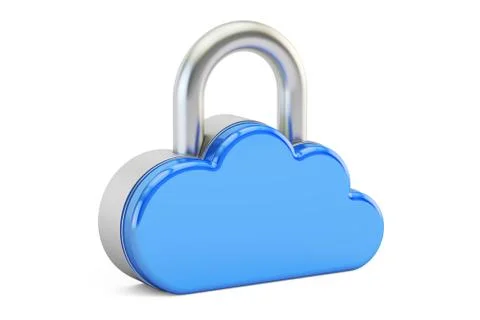 Computing Cloud Padlock. Security and protection concept, 3D rendering Illustrazione stock