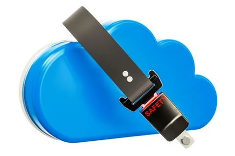 Computing cloud with safety belt. Security and protection concept, 3D renderi Stock Illustration