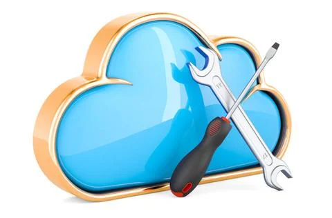 Computing cloud with screwdriver and wrench, 3D rendering Computing cloud ... Stock Photos