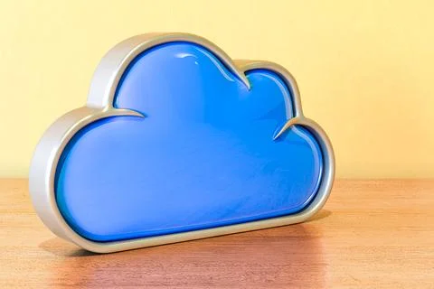 Computing Cloud on the wooden table. 3D rendering Stock Illustration