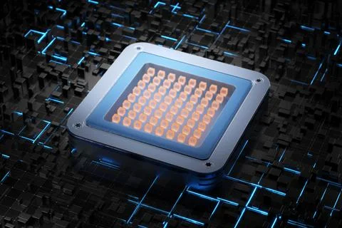 Computing cluster concept. oncept of a quantum processor. 3d render. Stock Illustration