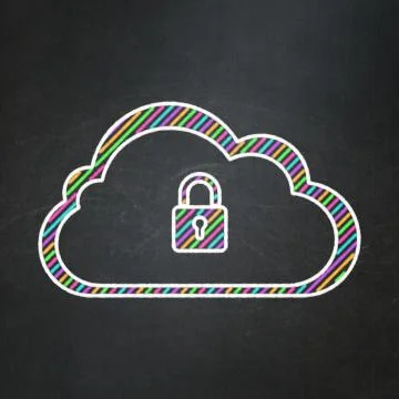 Computing concept: Cloud With Padlock on chalkboard background Stock Illustration