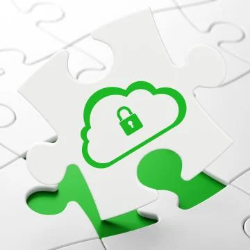 Computing concept: Cloud With Padlock on puzzle background Illustrazione stock